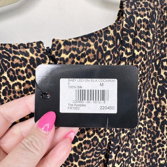 NWT The Kooples Baby Leopard Silk Faux Wrap Short Sleeve Mini Dress Medium - Picture 7 of 13